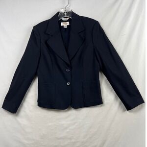 Talbots Blazer Women 2P Navy Blue Italian Wool Two Button Petite Jacket